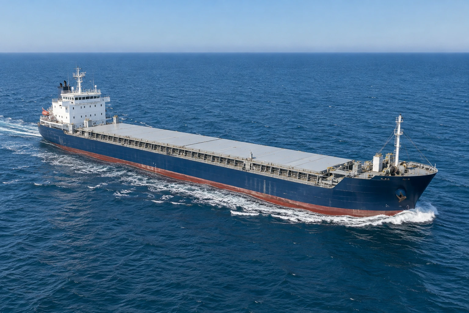 Photorealistic illustration of a small dry cargo vessel at sea